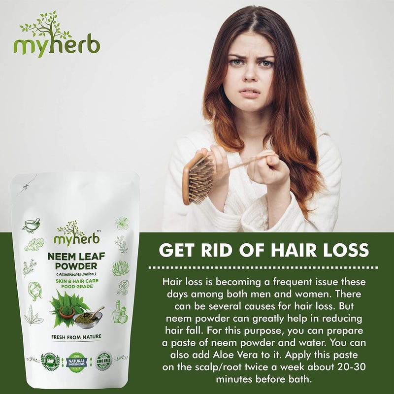 MYHERB 100 مسحوق أوراق النيم الطبيعي 227 جرام 0.5 رطل للشعر الصحي منظف الشعر أقنعة الوجه للبشرة للرجال والنساء - Image 3