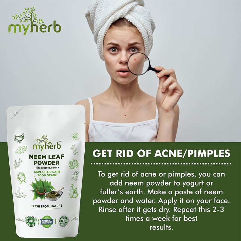 MYHERB 100 مسحوق أوراق النيم الطبيعي 227 جرام 0.5 رطل للشعر الصحي منظف الشعر أقنعة الوجه للبشرة للرجال والنساء - Image 4