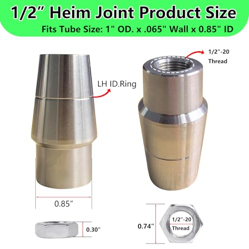 Beigaoxu 1/2” Heim Joint Rod End Kit, 500” Right and Left Hand Thread Chromoly Panhard Rod End Kit with Spacer, Jam Nut and Tube Adapters (2 Pair), Good for Steering, Suspension, Traction Bars - Image 4