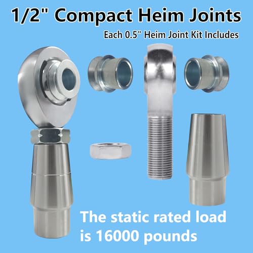 Beigaoxu 1/2” Heim Joint Rod End Kit, 500” Right and Left Hand Thread Chromoly Panhard Rod End Kit with Spacer, Jam Nut and Tube Adapters (2 Pair), Good for Steering, Suspension, Traction Bars - Image 2