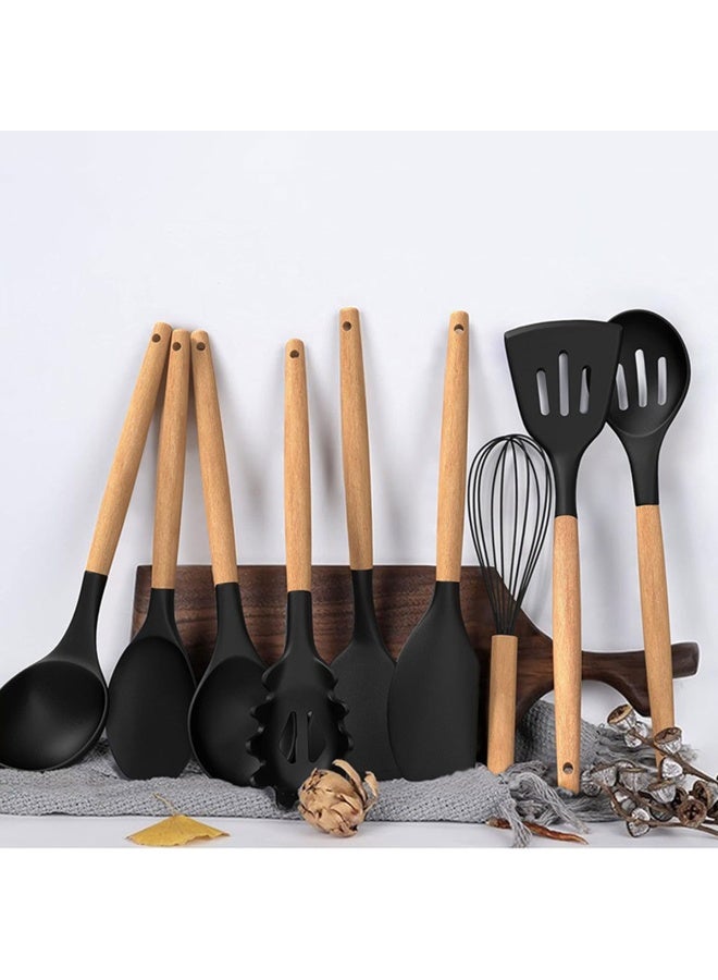 تي دي هوم مجموعة أدوات مطبخ سيليكون 44 قطعة مع حامل منظم، طقم ملاعق طهي مقاومة للحرارة من أميت شيف لأواني الطهي غير اللاصقة، بأيدي خشب طبيعي أسود. - Image 3