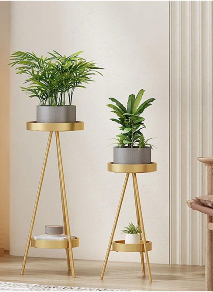 XiuWoo 1-Piece 2-Tier Tall Metal Plant Stand Indoor Outdoor Flower Pot Stand Rustproof Iron Flower Pot Holder Shelf Nordic Creative Round Plant Display Rack For Patio Corner Balcony  - Image 1