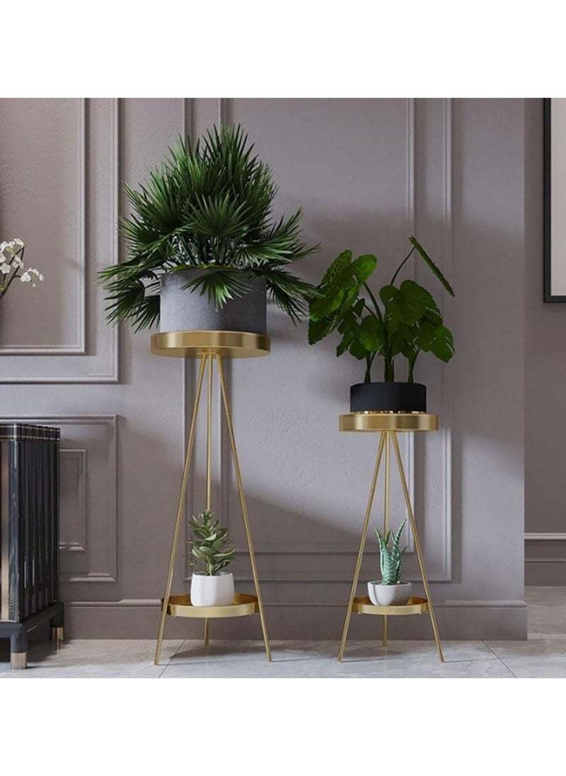 XiuWoo 1-Piece 2-Tier Tall Metal Plant Stand Indoor Outdoor Flower Pot Stand Rustproof Iron Flower Pot Holder Shelf Nordic Creative Round Plant Display Rack For Patio Corner Balcony  - Image 4