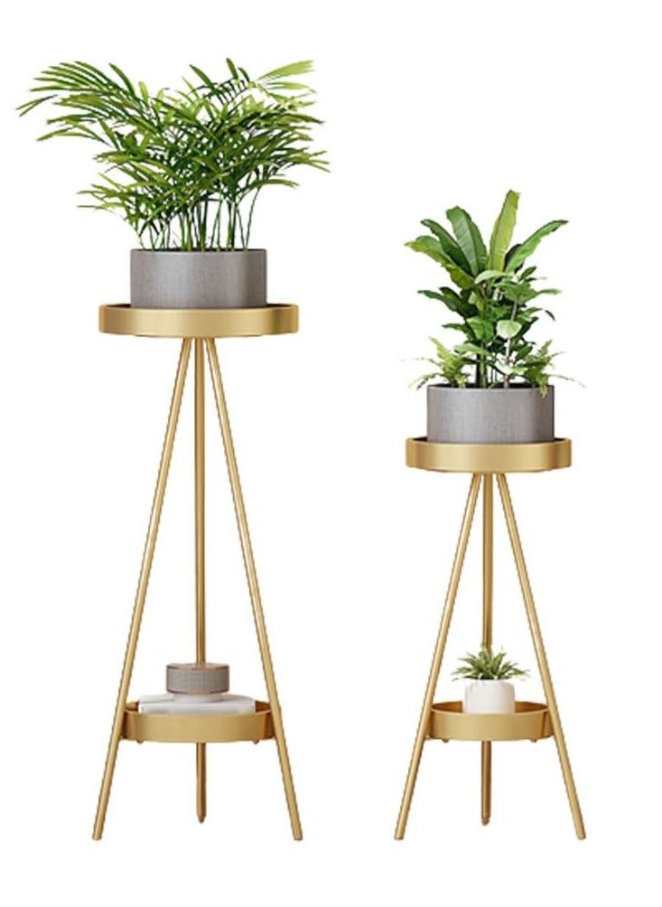 XiuWoo 1-Piece 2-Tier Tall Metal Plant Stand Indoor Outdoor Flower Pot Stand Rustproof Iron Flower Pot Holder Shelf Nordic Creative Round Plant Display Rack For Patio Corner Balcony  - Image 2