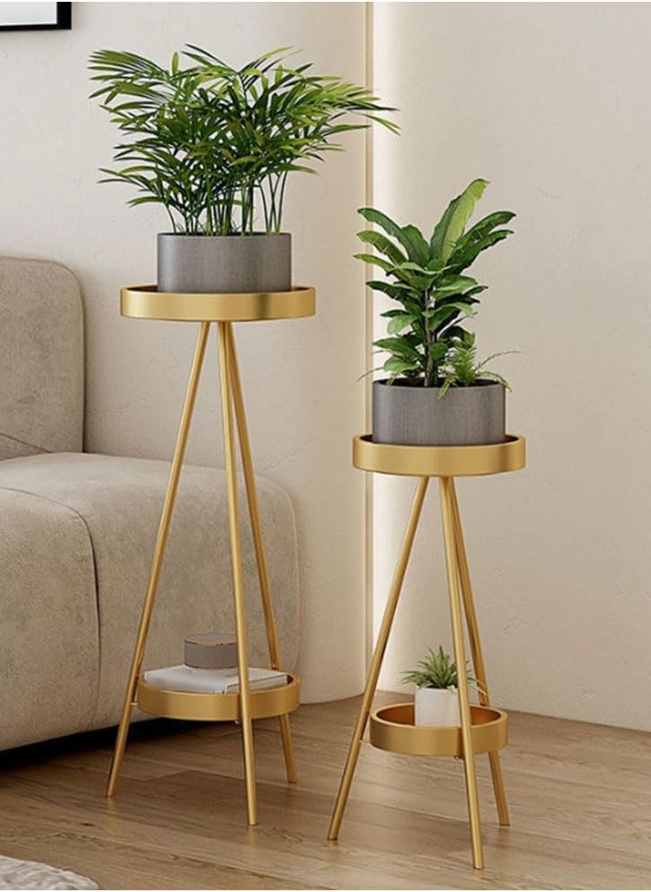 XiuWoo 1-Piece 2-Tier Tall Metal Plant Stand Indoor Outdoor Flower Pot Stand Rustproof Iron Flower Pot Holder Shelf Nordic Creative Round Plant Display Rack For Patio Corner Balcony  - Image 3