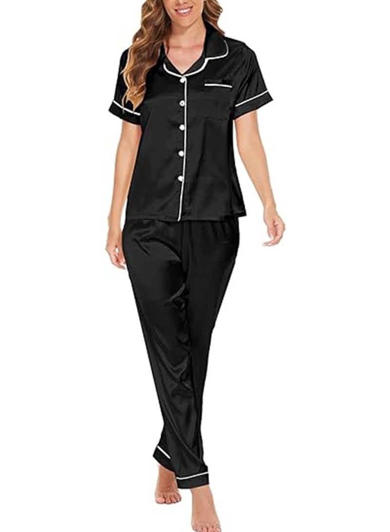 Caprisious Caprisious Women's Luxurious Silk Satin Pajama Set - Soft and Comfortable Short Sleeve Nightwear for a Blissful Sleep, Perfect for Relaxing Evenings and Cozy Nights  - Image 3