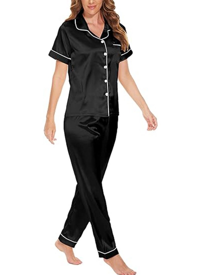 Caprisious Caprisious Women's Luxurious Silk Satin Pajama Set - Soft and Comfortable Short Sleeve Nightwear for a Blissful Sleep, Perfect for Relaxing Evenings and Cozy Nights  - Image 4