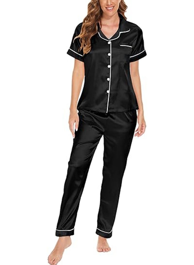 Caprisious Caprisious Women's Luxurious Silk Satin Pajama Set - Soft and Comfortable Short Sleeve Nightwear for a Blissful Sleep, Perfect for Relaxing Evenings and Cozy Nights  - Image 5