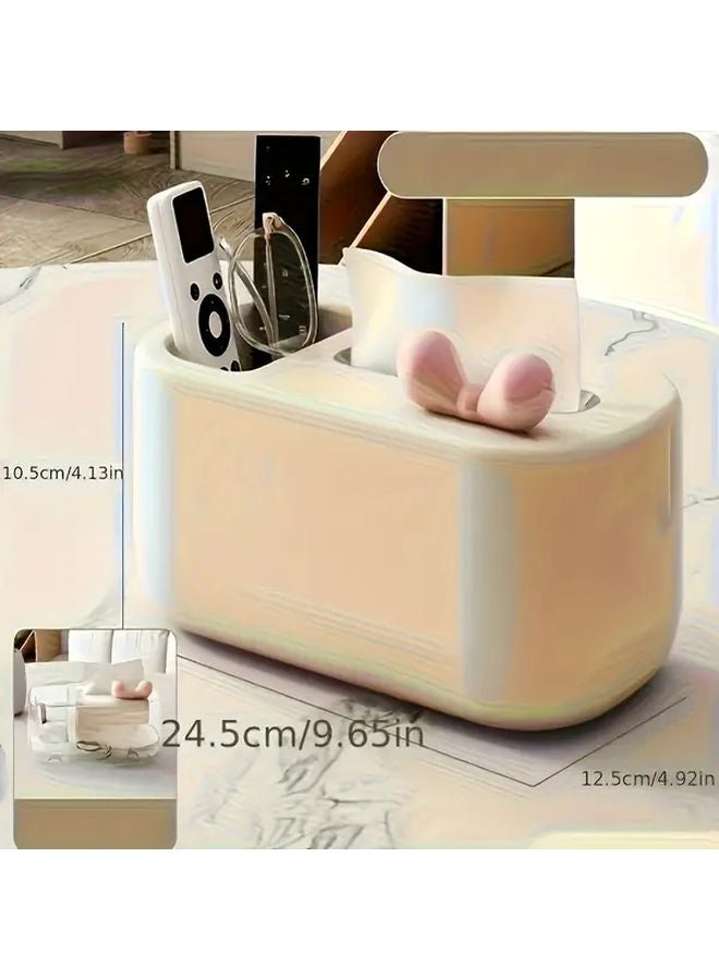 Elegant Beige Tissue Box Holder With Bow Modern Home Decor Storage Organizer - Image 4