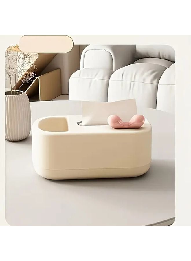 Elegant Beige Tissue Box Holder With Bow Modern Home Decor Storage Organizer - Image 1