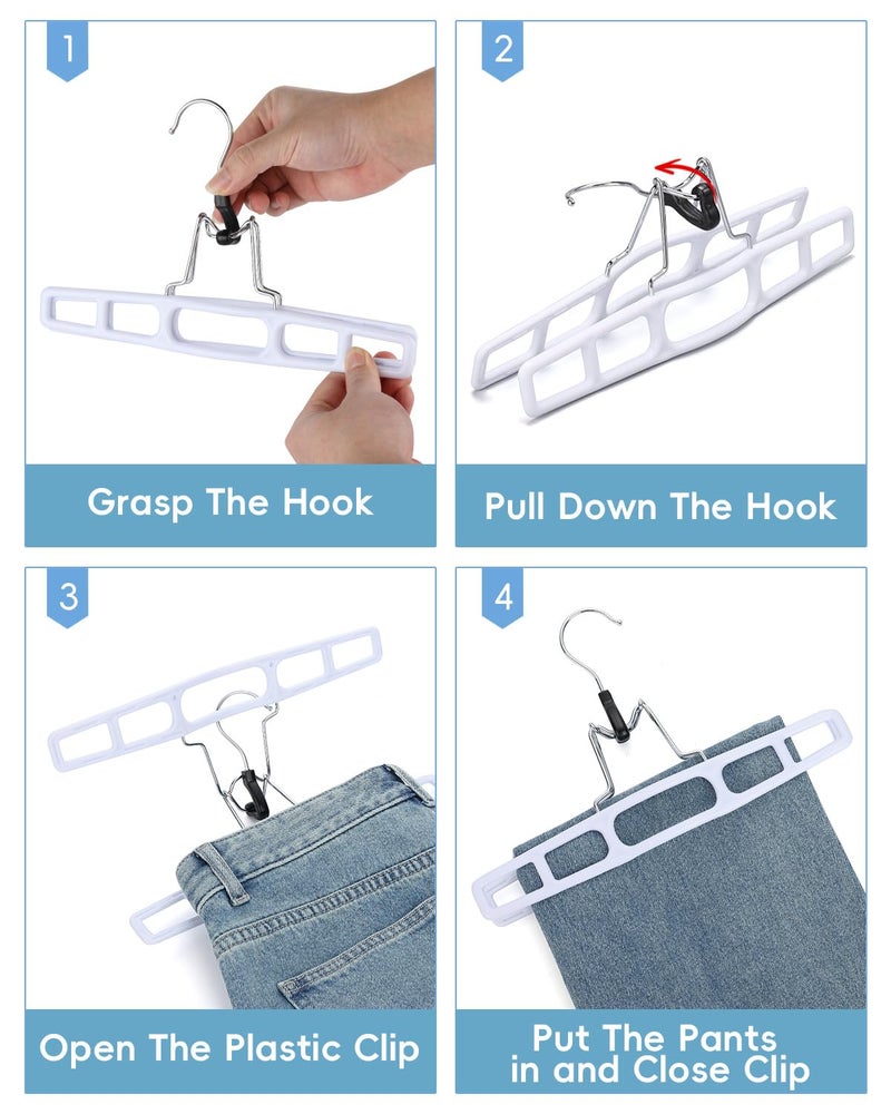 AMKUFO 20 Pack Pants-Hangers Skirt-Hangers, Plastic Pant-Hangers-for-Women Men, Pants-Hangers-Space-Saving, Clamp Hangers-for-Pants Jeans Shorts Tie Belt - Image 4