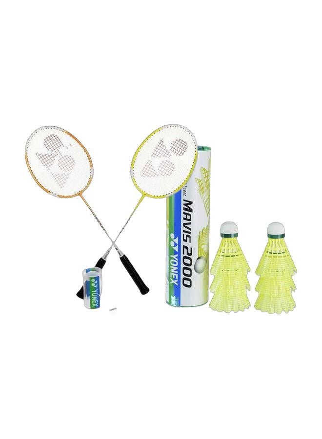 Yonex Gr 505 2 Yellow Green Bad Rackets + 2 Shuttle + Mavis 2000 Green Cap Slow Badminton Shuttlecock 6 Pack, Yellow Pack - Image 1