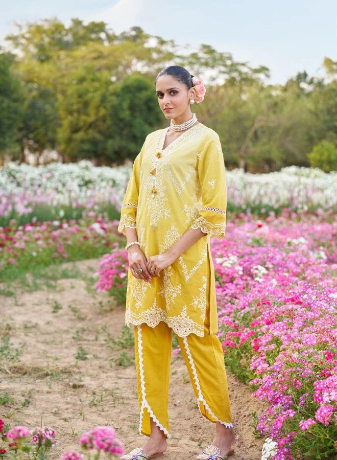 #Be Yellow Embroidered Kurta Set