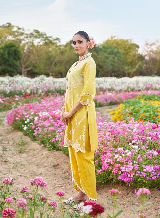 #Be Yellow Embroidered Kurta Set