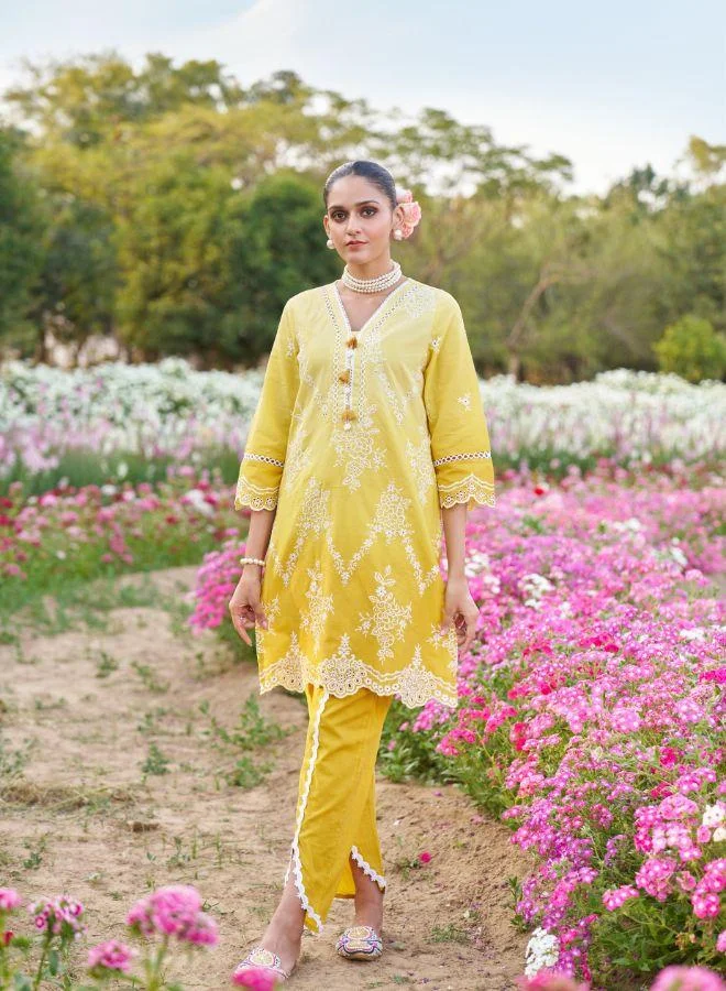 #Be Yellow Embroidered Kurta Set