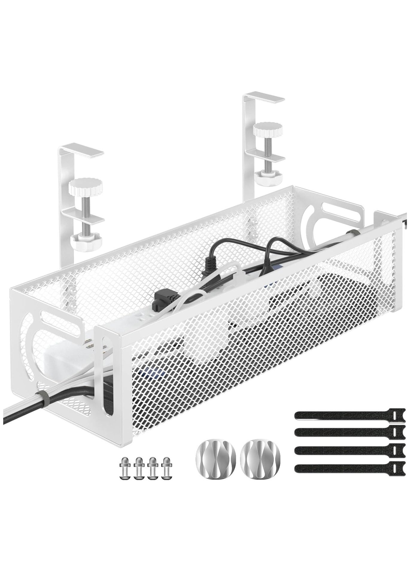 NNEWVANTE Cable Management Under Desk,Under Desk Cable Management Tray,desk Cable Organizer, Cable Management Box,Cord Organizer forDesk,Under Desk Storage for Office,Home-No Drill to Desk Cable Raceway(White)