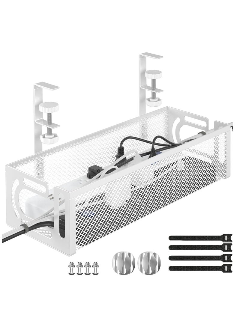 NNEWVANTE إدارة الكابلات تحت المكتب، صينية إدارة الكابلات تحت المكتب، منظم كابلات المكتب، صندوق إدارة الكابلات، منظم الأسلاك للمكتب، تخزين تحت المكتب للمكتب، المنزل - بدون حفر لسبيل الكابلات تحت المكتب (أبيض) - Image 1