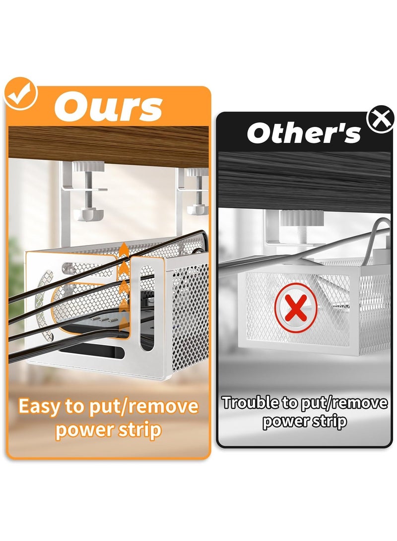 NNEWVANTE إدارة الكابلات تحت المكتب، صينية إدارة الكابلات تحت المكتب، منظم كابلات المكتب، صندوق إدارة الكابلات، منظم الأسلاك للمكتب، تخزين تحت المكتب للمكتب، المنزل - بدون حفر لسبيل الكابلات تحت المكتب (أبيض) - Image 2