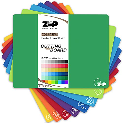 ZVP Plastic Cutting Boards for Kitchen Flexible Cutting Mats Colorful Chopping Boards with Food Icon NonSlip Non Porous BPA Free Dishwasher Safe Rainbow