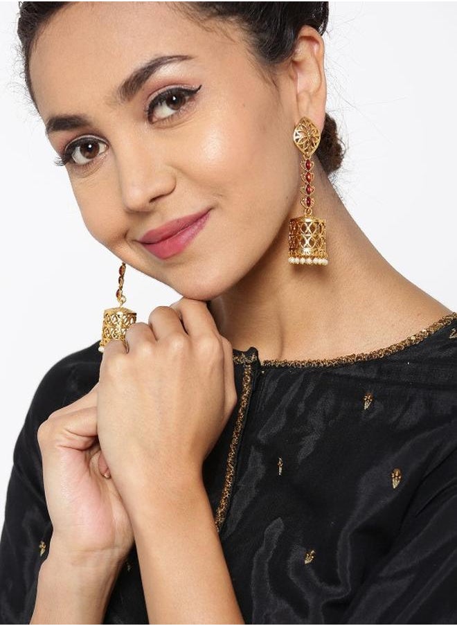 Priyaasi Elegant Women Metal Earrings with pattern and secured with Post and Back closure and styled in ideal for Ethnic moments — a must-have for your statement wardrobe.  - Image 4
