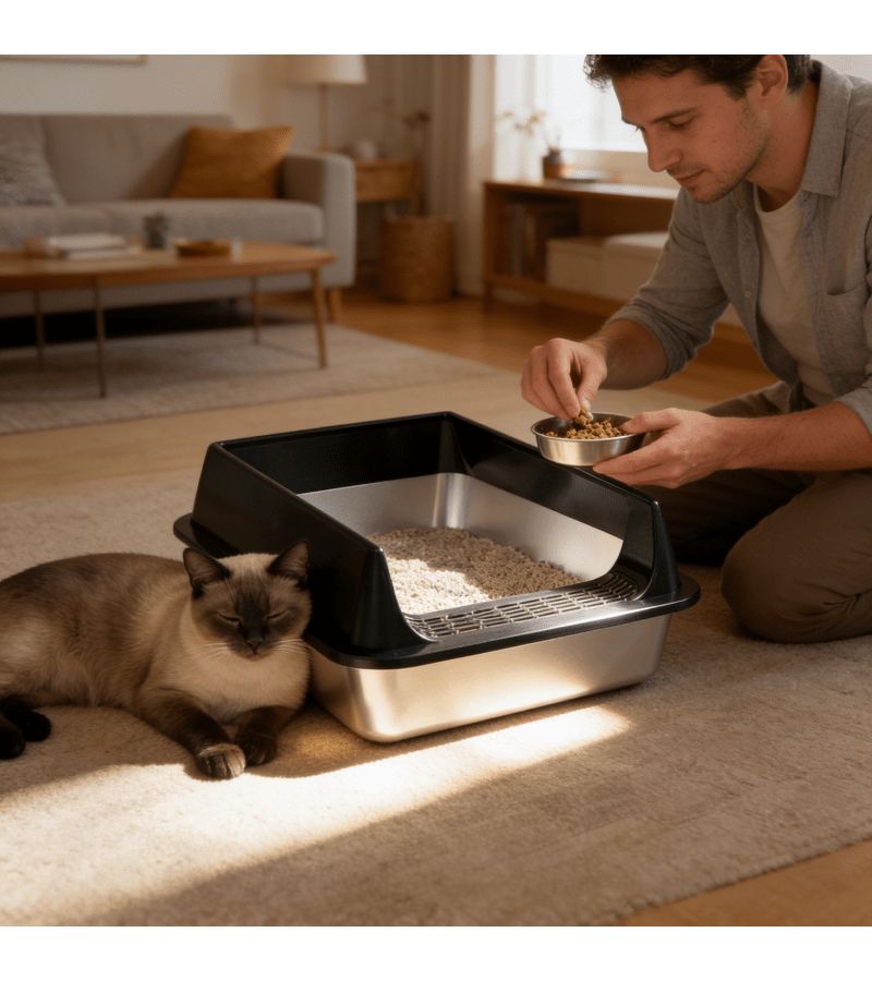 Stainless Steel Open Cat Litter Box Deepened Chassis Khaki Reduces Odors - Image 4