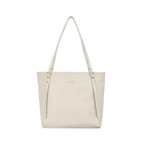 Fastrack Casual Laptop Tote Bag For Girls, Large Size With A Zipper Closure And Padded Laptop Compartment, Compatible With Laptops Up To 14 Inches, Double Handle Bag, Off White - Image 1