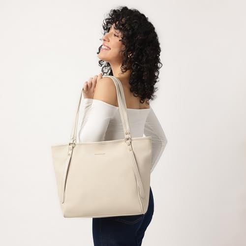 Fastrack Casual Laptop Tote Bag For Girls, Large Size With A Zipper Closure And Padded Laptop Compartment, Compatible With Laptops Up To 14 Inches, Double Handle Bag, Off White - Image 2
