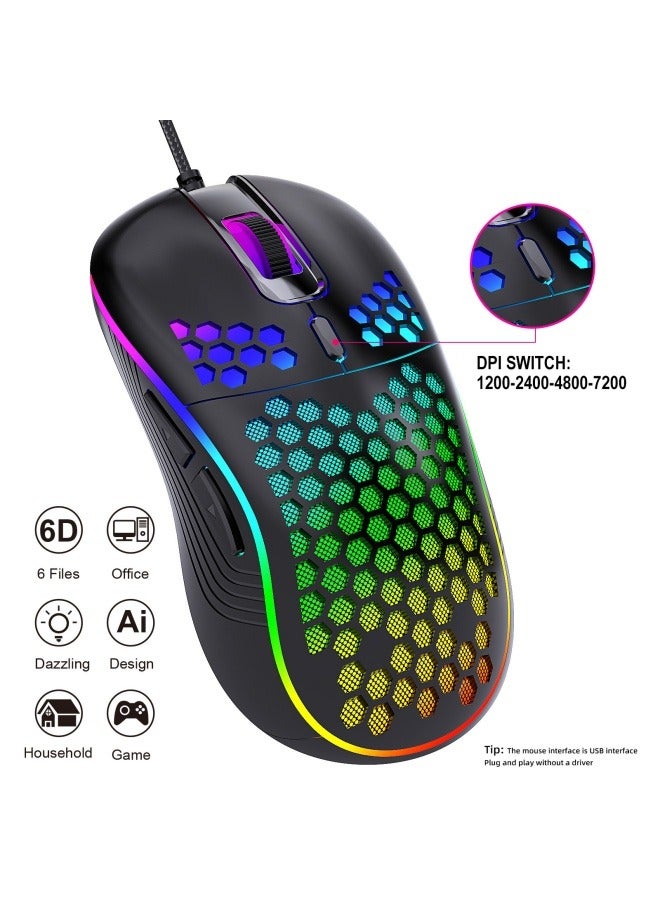 Gaming Mouse,Gaming Mice Honeycomb Hollow Design Ergonomic Wired Mouse with RGB Backlight,up to 8000 DPI,RGB Gaming Mouse for Mac, Laptop,Computer,PC - Image 2