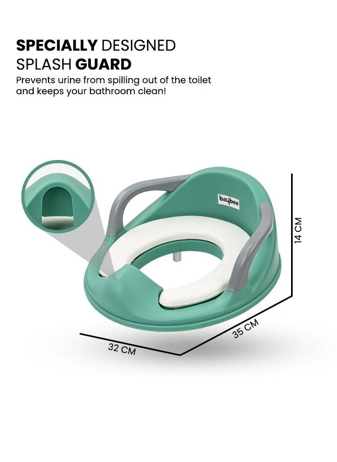 BAYBEE - Melo Baby Potty Seat For Western Toilets Kids Toilet Potty Training Seat For Baby With Handle Cushion Lock Kids Potty Chair Kids Potty Seat For Baby Kids 1 To 8 Years Boys Girls Green - Image 1