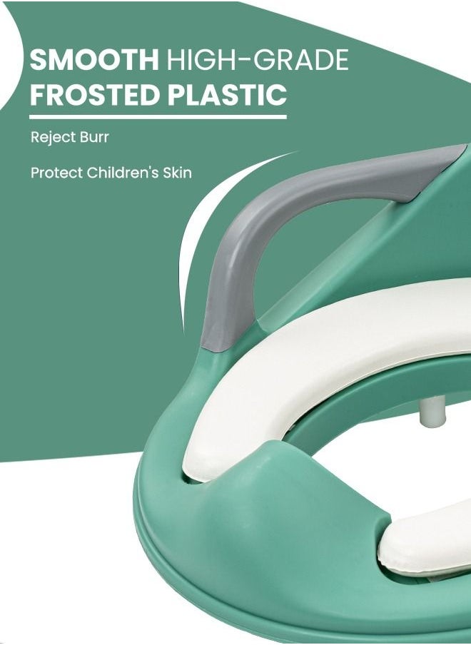 BAYBEE - Melo Baby Potty Seat For Western Toilets Kids Toilet Potty Training Seat For Baby With Handle Cushion Lock Kids Potty Chair Kids Potty Seat For Baby Kids 1 To 8 Years Boys Girls Green - Image 1