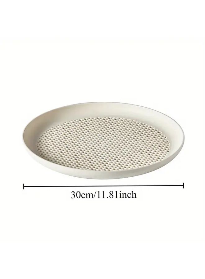 Large Round Serving Plate White Decorative Drain Basket 30cm Cream Beige Geometric - Image 3