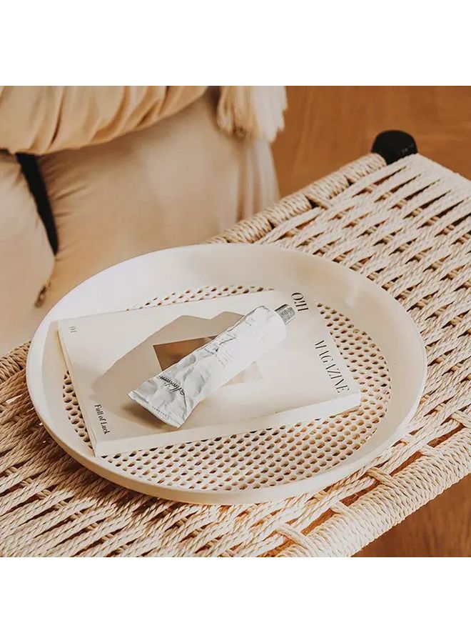 Large Round Serving Plate White Decorative Drain Basket 30cm Cream Beige Geometric - Image 4