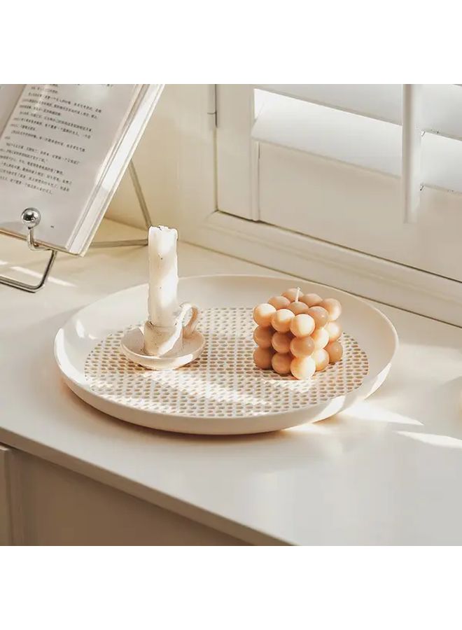 Large Round Serving Plate White Decorative Drain Basket 30cm Cream Beige Geometric - Image 1