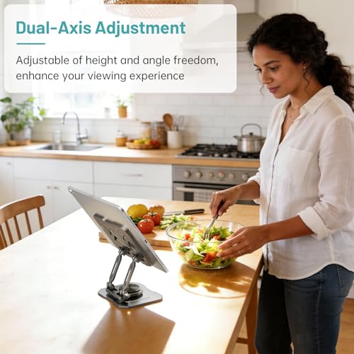 ZMHH iPad Stand Tablet Holder for Desk,360° Rotation Metal Base Dual Rod Adjustable Height Holder,Compatible with 4.7-15.9" iPad Pro/Air/Mini,eReader,LG Pads,Nexus,Switch,iPhone Pro/Max/Air/Plus - Image 4
