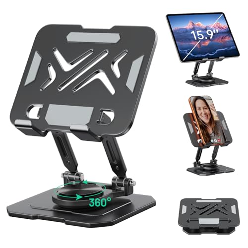 ZMHH iPad Stand Tablet Holder for Desk,360° Rotation Metal Base Dual Rod Adjustable Height Holder,Compatible with 4.7-15.9" iPad Pro/Air/Mini,eReader,LG Pads,Nexus,Switch,iPhone Pro/Max/Air/Plus - Image 1