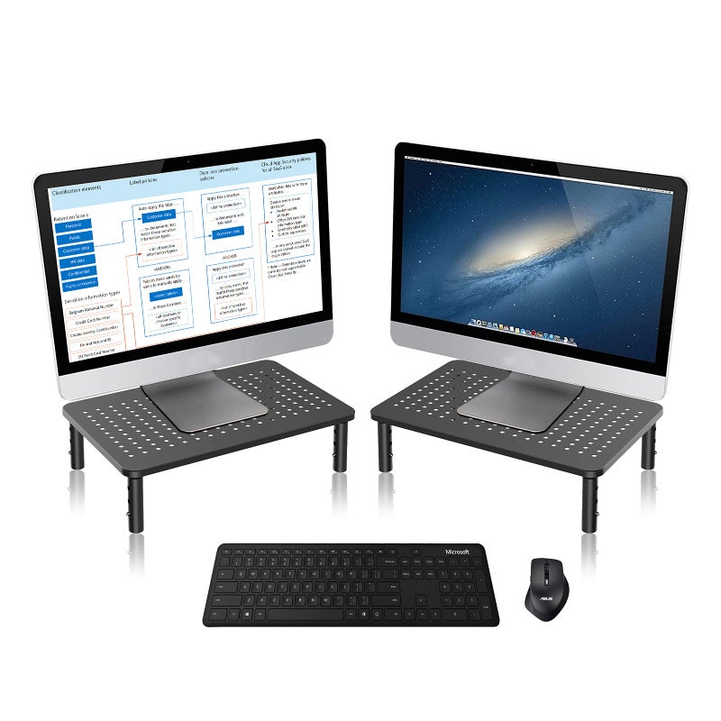 Bracwiser Monitor Stand Riser,3 Level Height Adjustable Desktop monitor stand for Computer, Laptop, Printer, Notebook with Vented Metal Platform 370X235MM 2 Packs,Black - Image 1
