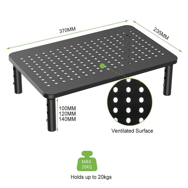 Bracwiser Monitor Stand Riser,3 Level Height Adjustable Desktop monitor stand for Computer, Laptop, Printer, Notebook with Vented Metal Platform 370X235MM 2 Packs,Black - Image 4