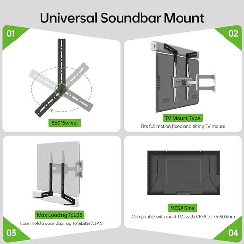 USX MOUNT Soundbar Mount, Sound Bar Mount for Mounting Above or Under TV, Fits Most of Sound Bars Up to 16 Lbs, with Detachable Extension Plates - Image 4