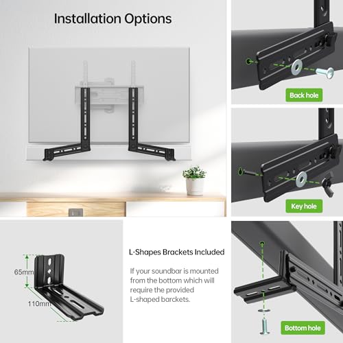 USX MOUNT Soundbar Mount, Sound Bar Mount for Mounting Above or Under TV, Fits Most of Sound Bars Up to 16 Lbs, with Detachable Extension Plates - Image 3