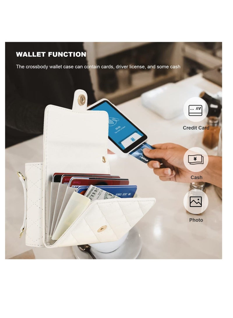 for Samsung Galaxy Z Flip 5 Wallet Case, Crossbody Purse with Credit Card Slot Holder RFID Blocking PU Leather Phone Case, Adjustable Lanyard Detachable Strap Wrist, for Galaxy Z Flip5 (White)  - Image 4