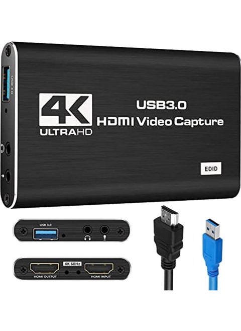 Audio Video Capture Card, 4K HDMI USB3.0 Capture Adapter 1080P 60fps Video Capture Device Portable Video Converter for Video Recording Gaming Streaming Live Broadcast,Support PS4 X-Box Camcorder