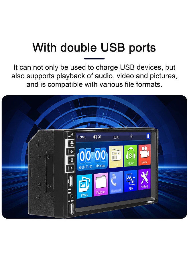 Double Din Car Stereo 7 Inch LCD Touchscreen Monitor BT MP5 Player FM Car Radio Receiver Support TF/USB/AUX-IN Phone Link Hands-Free Calling Reverse Picture Steering Wheel Control