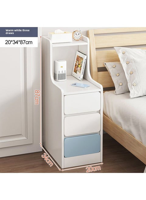 Modern Narrow Bedside Storage Cabinet [Three drawers in main picture] 20cm warm white + light blue