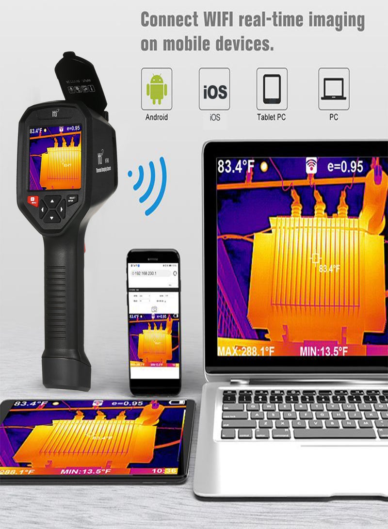 HTI HT-H8 Infrared Thermal Imaging Camera Rechargeable Handheld IR Thermal Imager with WiFi 384 x 288 Resolution -20~550℃/-4~1022℉ Temperature Range with 3.5-inch LCD Screen 5 Color Palettes - Image 3
