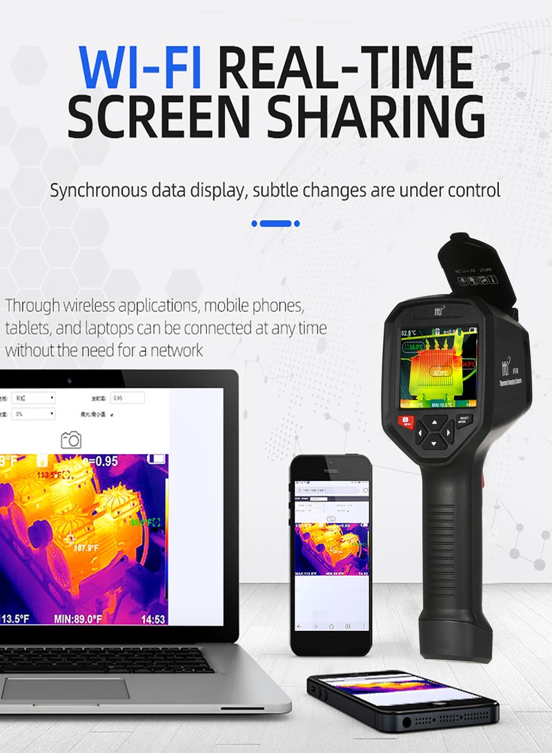 HTI HT-H8 Infrared Thermal Imaging Camera Rechargeable Handheld IR Thermal Imager with WiFi 384 x 288 Resolution -20~550℃/-4~1022℉ Temperature Range with 3.5-inch LCD Screen 5 Color Palettes - Image 2