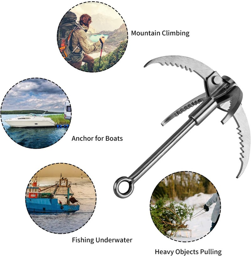 Ant Mag Grappling Hook Stainless Steel Claw Carabiner for Camping Hiking Tree Grabbing and Water Lifting Salvage - Image 5