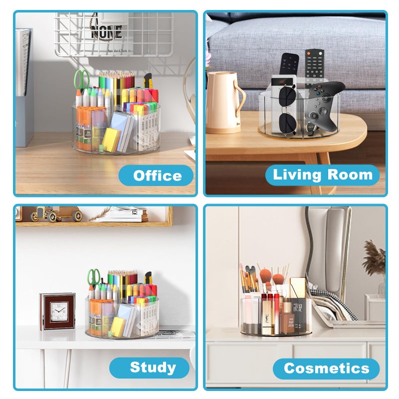 Wawocs Acrylic Pen Holder for Desks, Acrylic Desk Organizer Clear, 360 Degree Pencil Holder for Desk Kids, Rotating Desk Organizer Rotating Pen Holder for Desk, Art Supply Storage Organizer 6 Compartments - Image 5