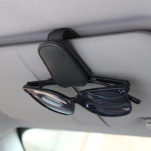 KeepCart Car Accessories Goggles Holders for Car, Sun Visor Magnetic Leather Eyeglass Hanger Clip for Car (Black) - Image 1