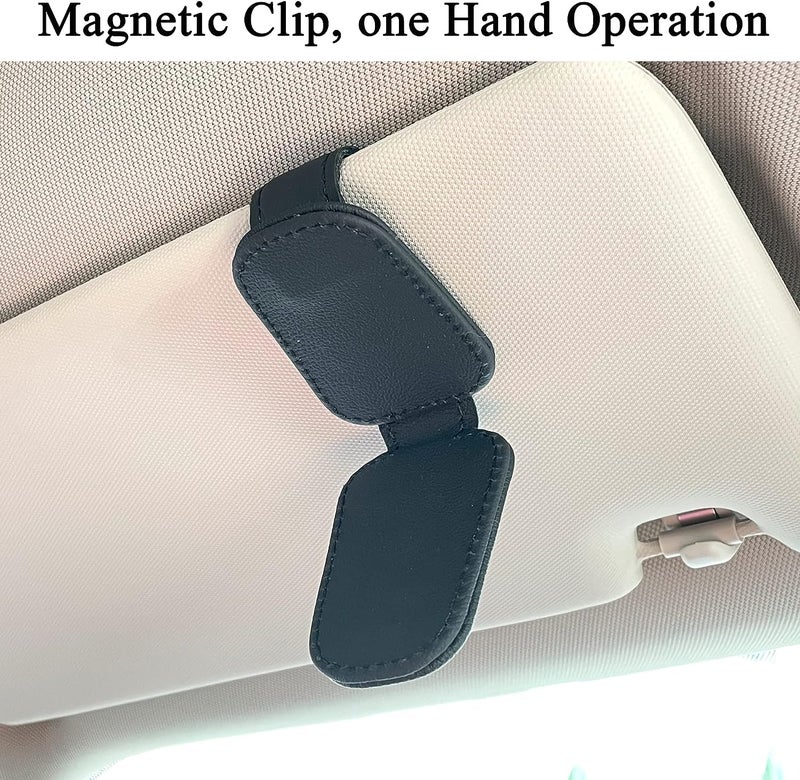 KeepCart Car Accessories Goggles Holders for Car, Sun Visor Magnetic Leather Eyeglass Hanger Clip for Car (Black) - Image 4
