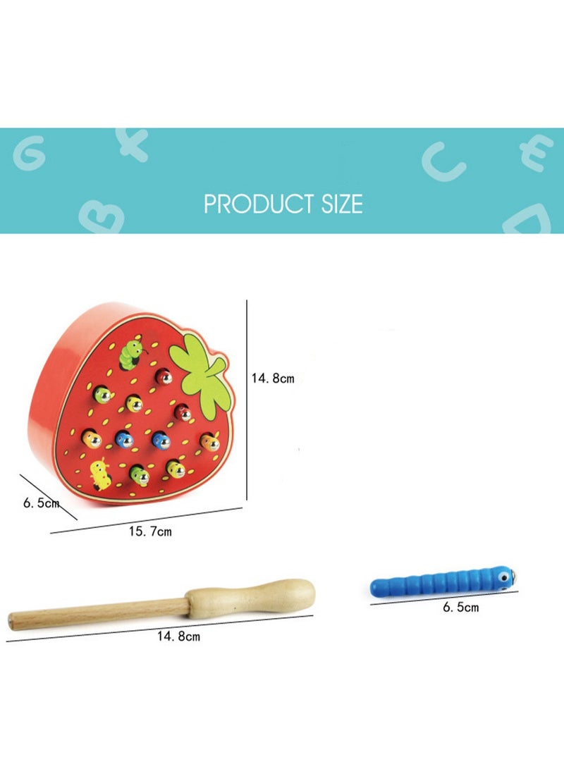 Fun Strawberry Shaped Insect Catching Game Wooden Magnetic Educational Toy Suitable For Children - Image 2